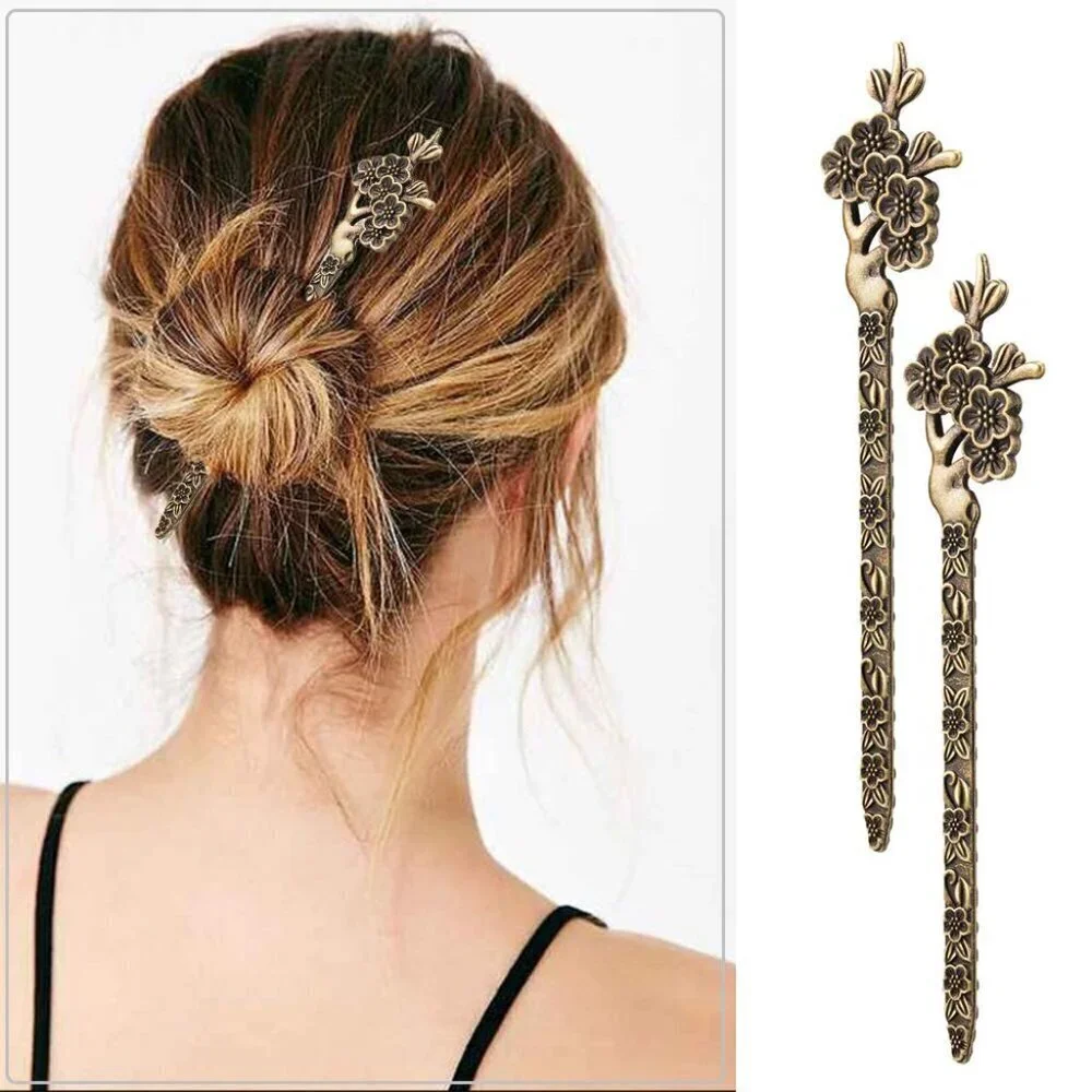 24 Pieces Chinese Women Hair Sticks, 12 Styles Vintage Bronze Decorative Hair Pi